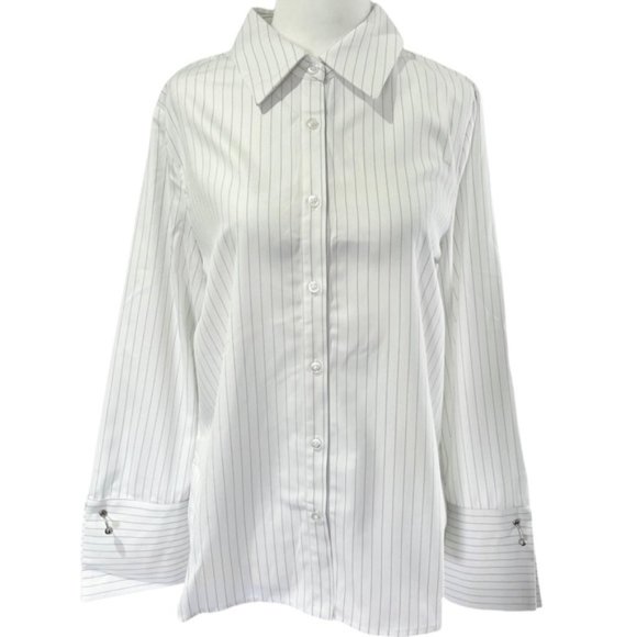 New Grey Lab Bar Cuff Long Sleeve Striped Button Down Shirt White Black Sz Small - Picture 1 of 16
